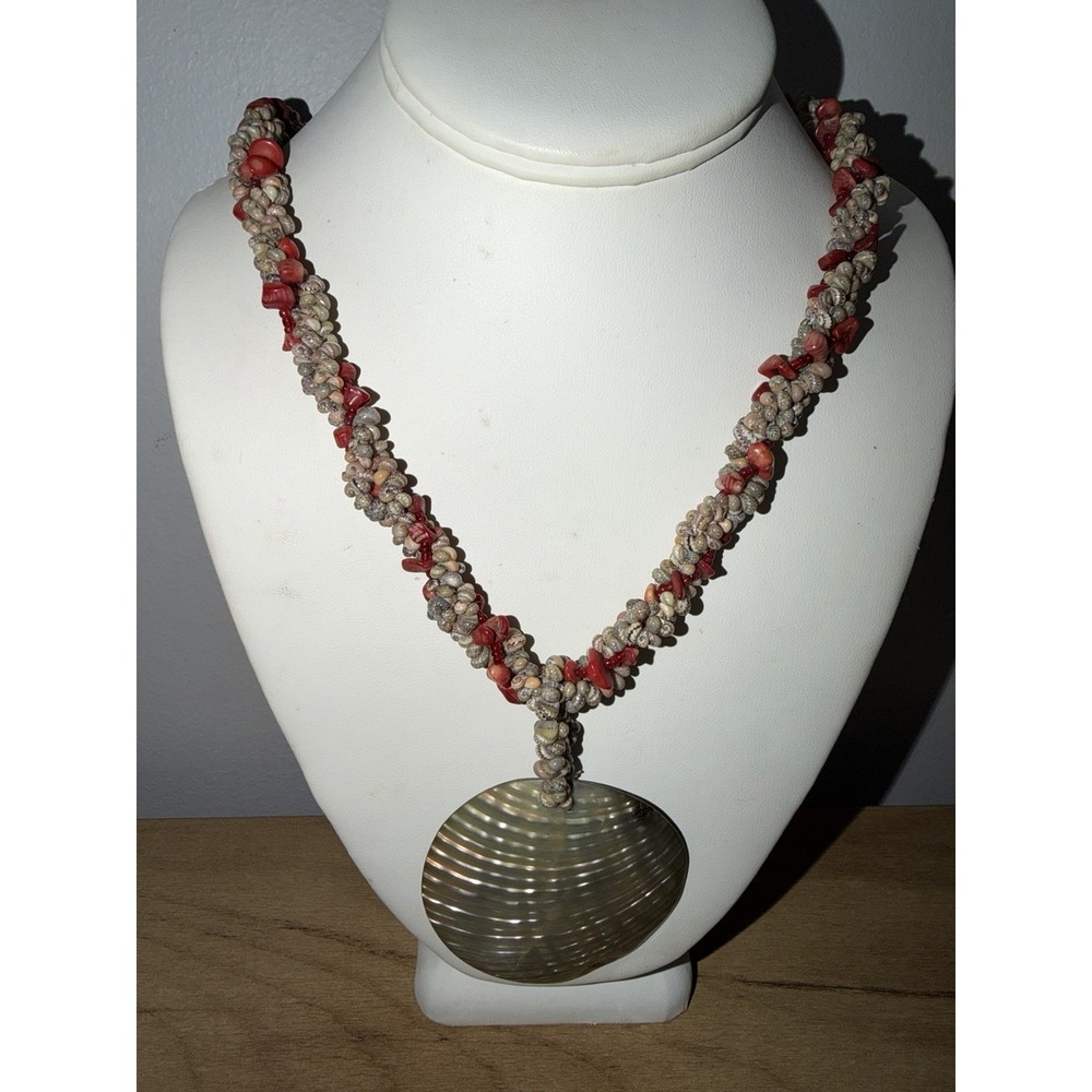 Natural Shell Coral Necklace Toggle Clasp Beads Twist Mother Of Pearl Pendant